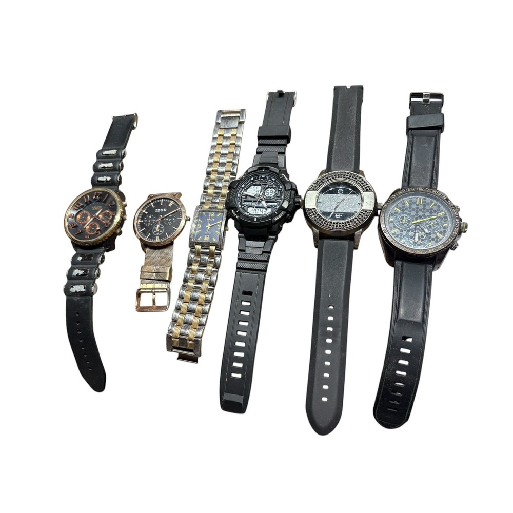 Mens Lot of 6 Wrist Watches Mixed Styles Techno Pave Brut Izod Blac Label & More
